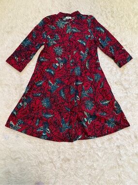 Zuri Red Bird Print Cotton Shirt Dress - Size XS